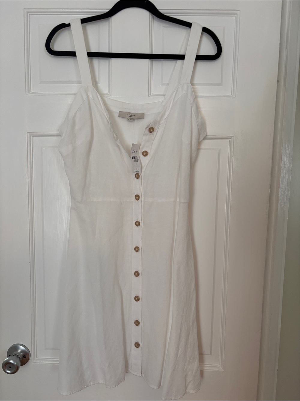 New with tags! LOFT White Button-Front Mini Dress. Size 8